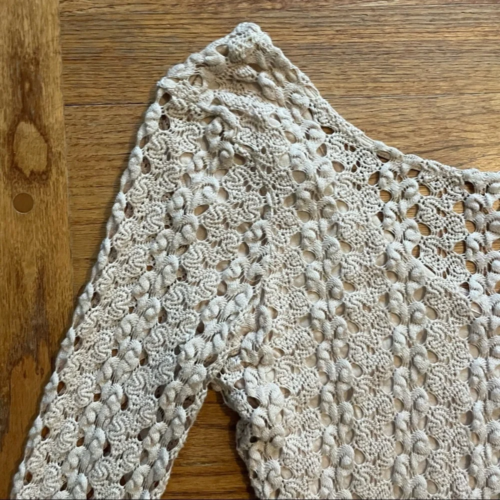 Free People Rosehip Mink Nude Knit Crochet Bell Sleeve Top S
